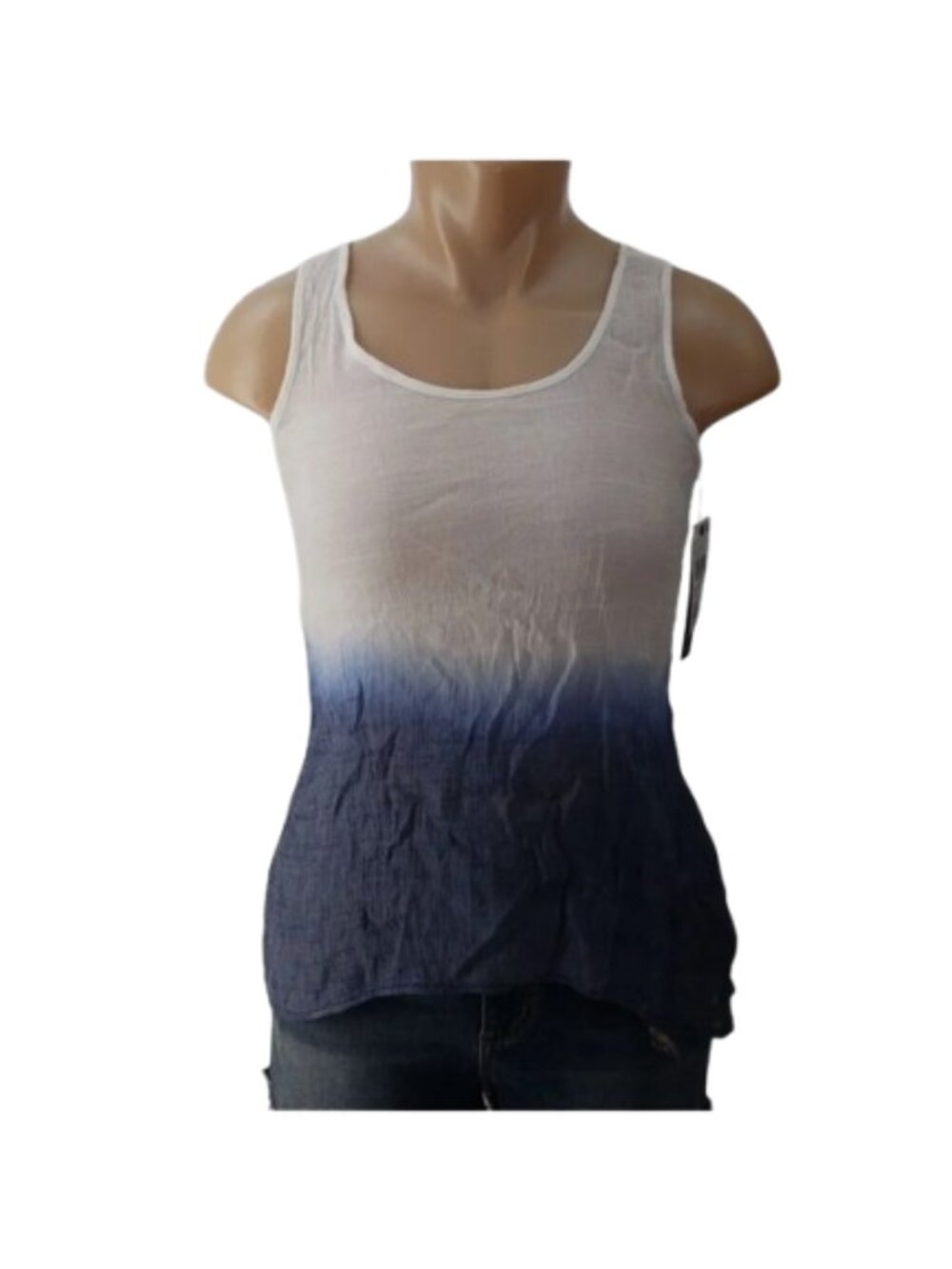 BCX Ombre Dip Dye Tank Top White Blue Lace Detail NWT